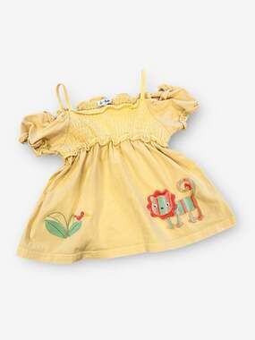 Le Top Girls Yellow Smocked Safari Lion Applique Off-The-Shoulder Dress size 18m
